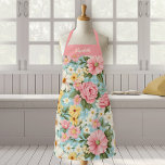 Elegant Script Botanical Floral Apron<br><div class="desc">A pretty light blue and pink floral apron. Personalize it with your name. Designed for you by Blackberry Boulevard.</div>