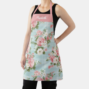 Elegant Script Botanical Floral Apron