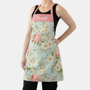 Elegant Script Botanical Floral Apron