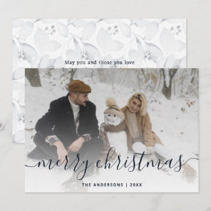 Elegant Script Botanical Merry Christmas Holiday Card