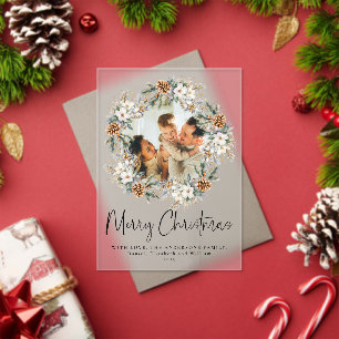 Elegant Script Botanical Photo Christmas Card Acrylic Invitations