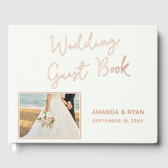 Elegant Script Bride Groom Photo Wedding  Guest Book (Front)
