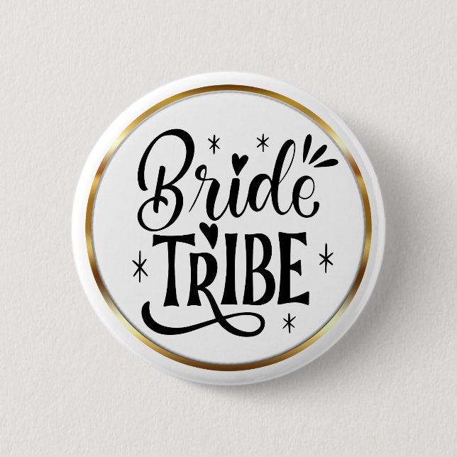 Elegant Script Bride Tribe Gold Frame 2 Inch Round Button (Front)