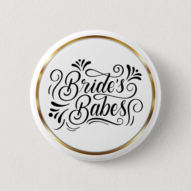 Elegant Script Bride's Babes Gold Frame 2 Inch Round Button (Front)