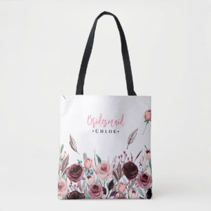 Elegant Script Bridesmaid Tote Burgundy Floral
