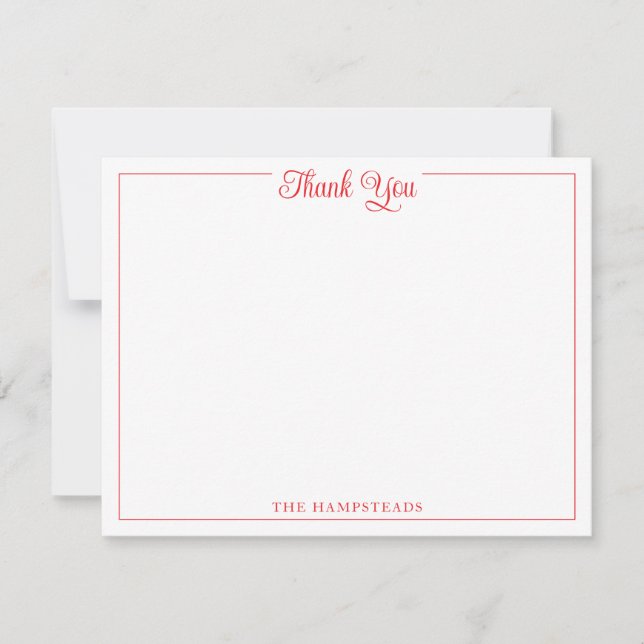 Elegant Script Bright Red Thank You Stationery Card (Front)