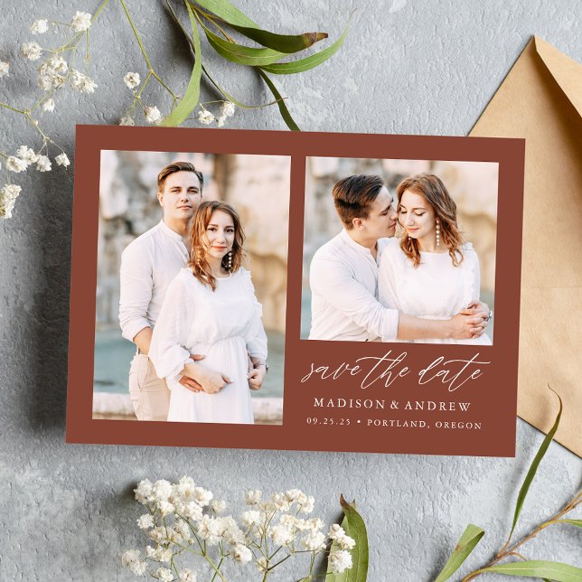 Elegant Script Brown 2 Photo Save The Date (Creator Uploaded)
