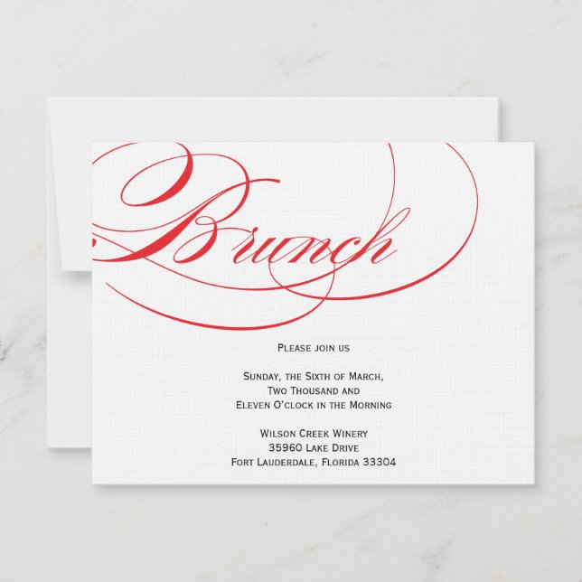 Elegant Script Brunch Invitation - Red (Front)