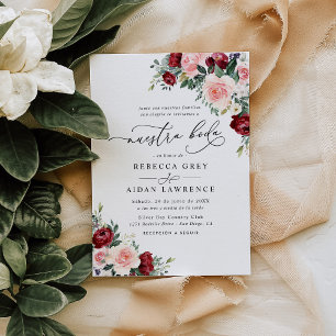 Elegant Script Burgundy Blush Floral Neustra Boda Invitation