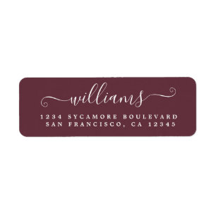 Elegant Script Burgundy Family Return Address