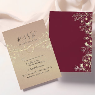 Elegant Script Burgundy Floral Wedding RSVP Card