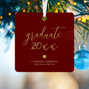 Elegant Script Burgundy Gold 2024 Graduate Photo Metal Ornament
