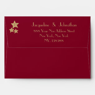Elegant script burgundy gold wedding invitation envelope