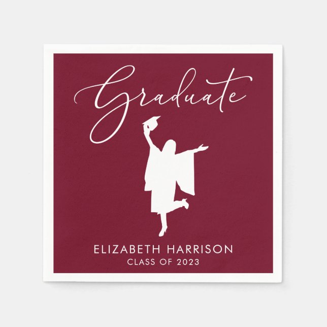 Elegant Script Burgundy Graduation Party Napkin (Front)