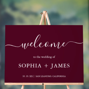 Elegant Script Burgundy Minimalist Wedding Acrylic Sign
