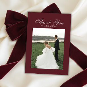 Elegant Script Burgundy Red Flat Thank You Card