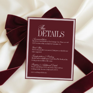 Elegant Script Burgundy Red Formal Wedding Details Enclosure Card