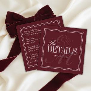 Elegant Script Burgundy Red Formal Wedding Details Enclosure Card