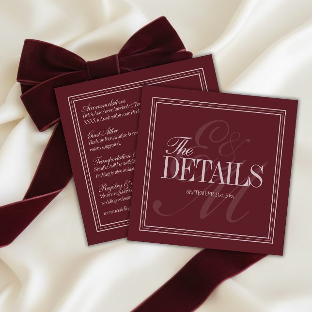 Elegant Script Burgundy Red Formal Wedding Details Enclosure Card (Elegant Script Burgundy Red Formal Wedding Details Enclosure Card)