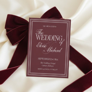 Elegant Script Burgundy Red Formal Wedding  Invitation