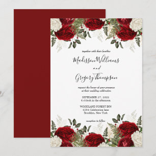 Elegant Script Burgundy Red Rose Vintage Wedding Invitation