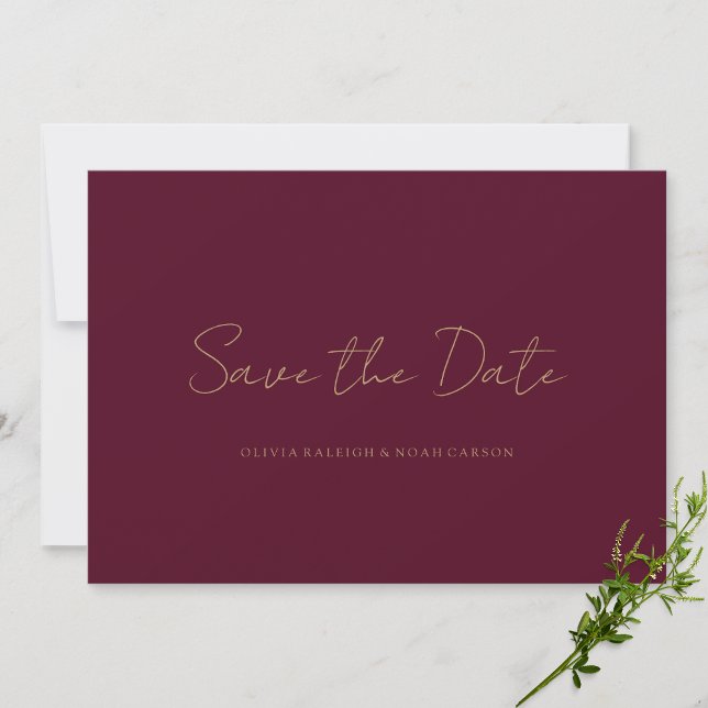 Elegant Script Burgundy Save the Date Wedding Card (Creator Uploaded)