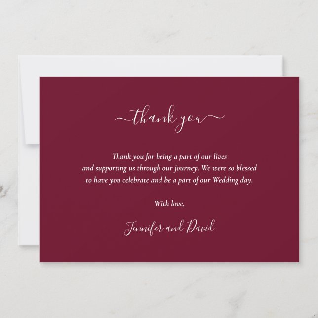 Elegant Script Burgundy Thank You Card (Front)