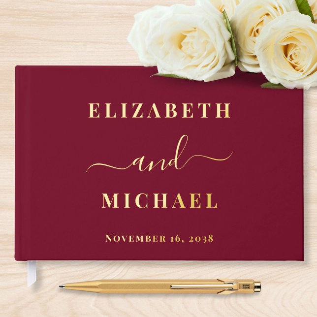 Elegant Script Burgundy Wedding Guest Book (Creator Uploaded)