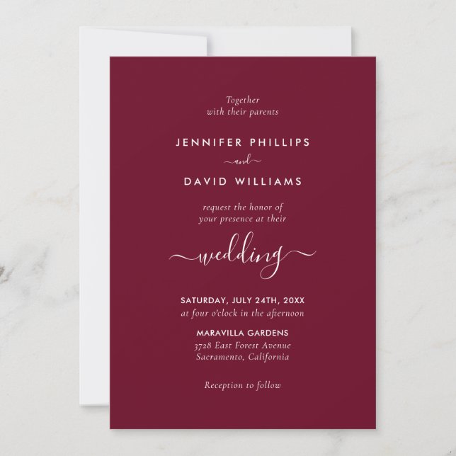 Elegant Script Burgundy Wedding Invitation (Front)