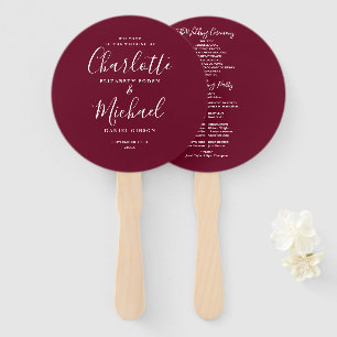 Elegant Script Burgundy Wedding Program Hand Fan