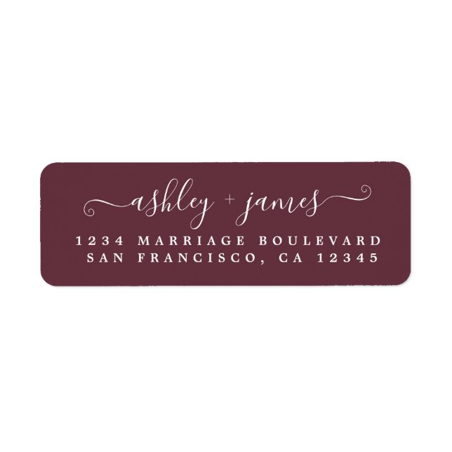 Elegant Script Burgundy Wedding Return Address (Front)