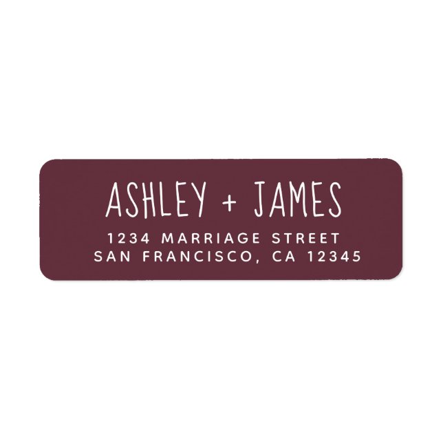 Elegant Script Burgundy Wedding Return Address (Front)