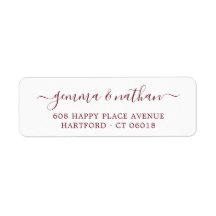 Elegant Script Burgundy Wedding Return Address