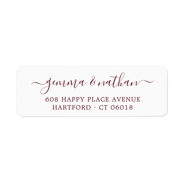 Elegant Script Burgundy Wedding Return Address (Front)