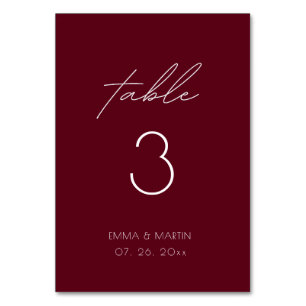 Elegant Script Burgundy Wedding Table Number