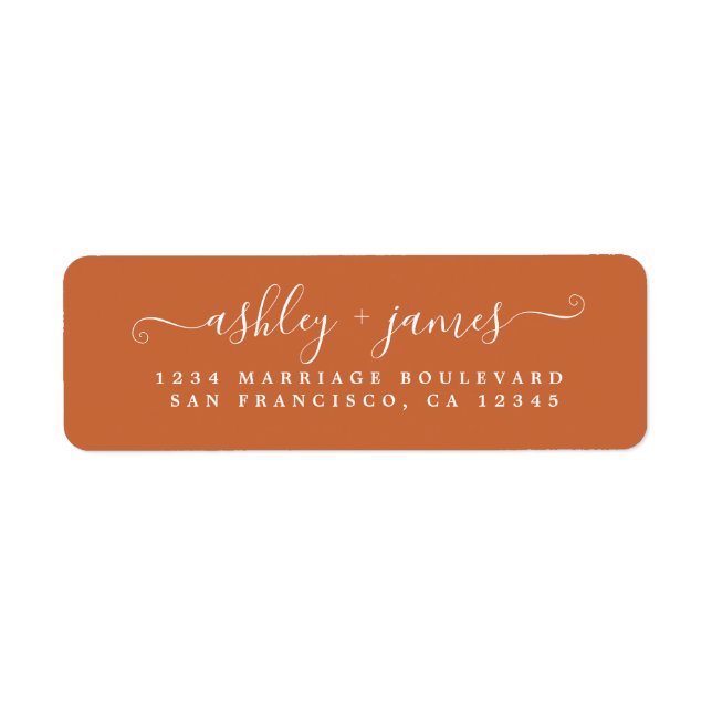 Elegant Script Burnt Orange Wedding Return Address (Front)