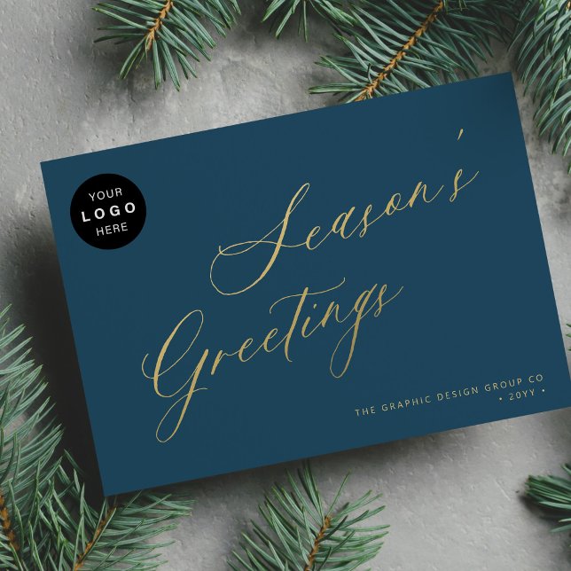Elegant script business LOGO corporate non-photo Holiday Card (Creator Uploaded)