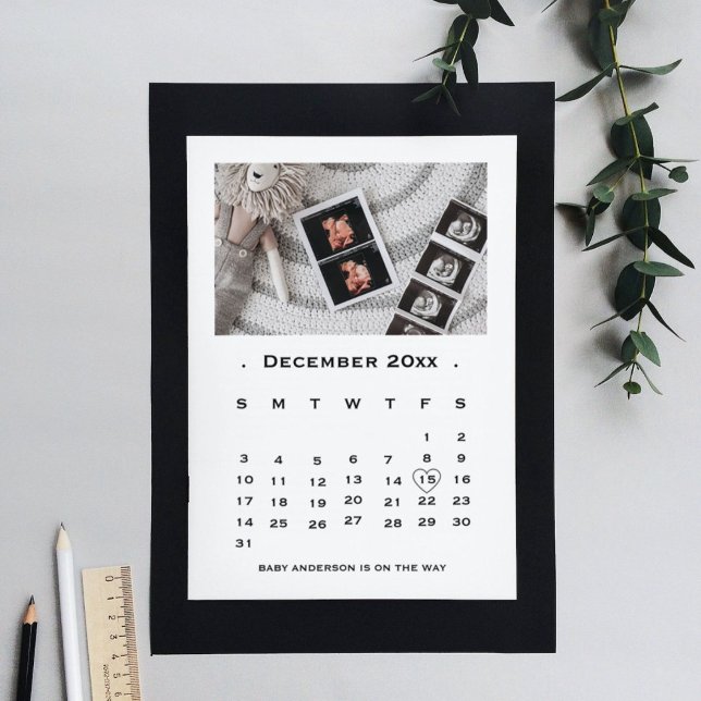 Elegant Script Calendar Pregnancy announcemen (Creator Uploaded)