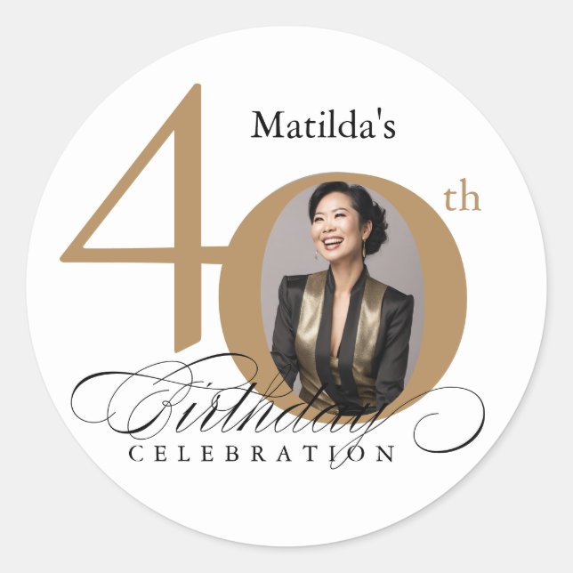 Elegant Script Calligraphy 40th Birthday Classic Round Sticker (Front)