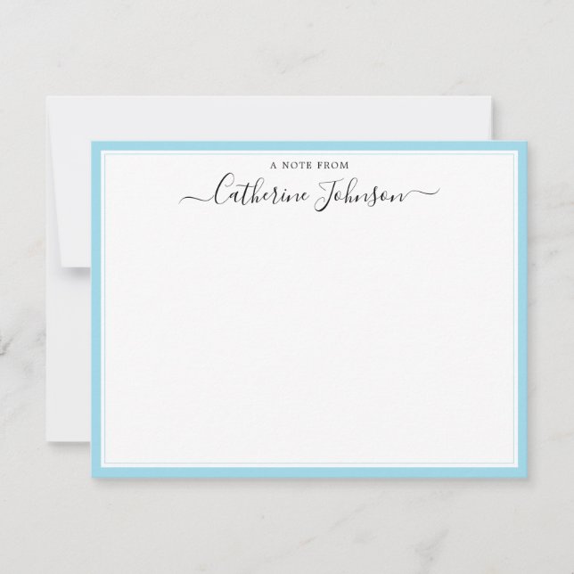 Elegant Script Calligraphy A Note From Baby Blue Card (Front)