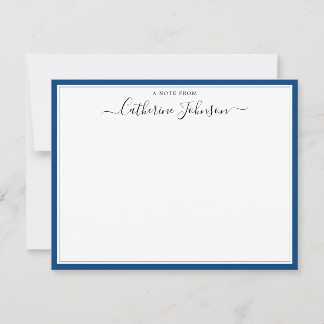 Elegant Script Calligraphy A Note From Navy Blue Card (Front)