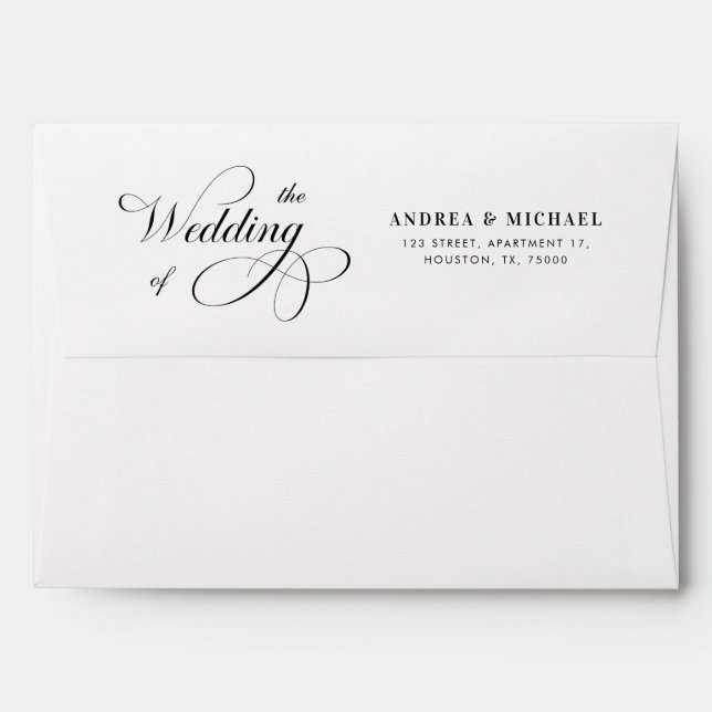 Elegant Script Calligraphy Black and White Wedding Envelope (Back (Top Flap))