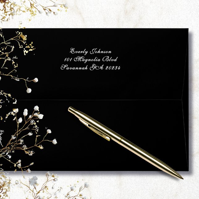 Elegant Script Calligraphy Black White Address Envelope (Creator Uploaded)