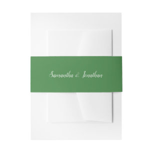 Elegant Script Calligraphy Dark Sage Green Wedding Invitation Belly Band