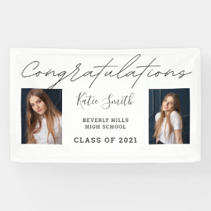 Elegant Script Calligraphy Graduation 2 Photo Banner