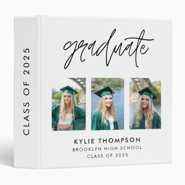 Elegant Script Calligraphy Graduation 3 Photo Binder (Front/Spine)
