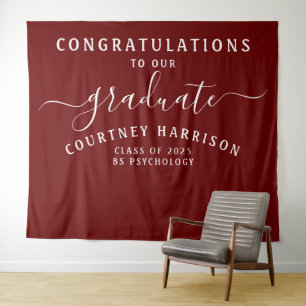 Elegant Script Calligraphy Graduation Maroon Tapestry