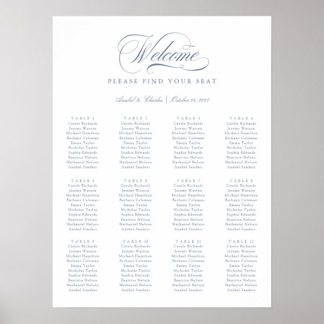 Elegant Script Calligraphy Minimal Seating Chart (Front)