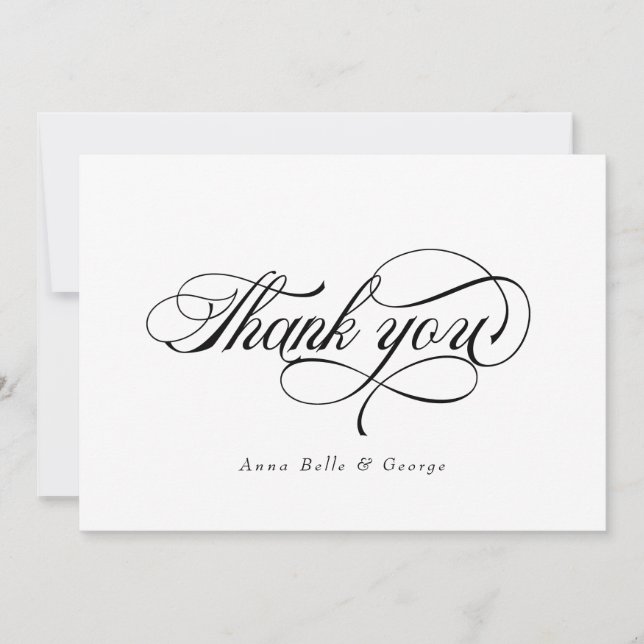 Elegant Script Calligraphy Modern Custom Names Thank You Card (Front)