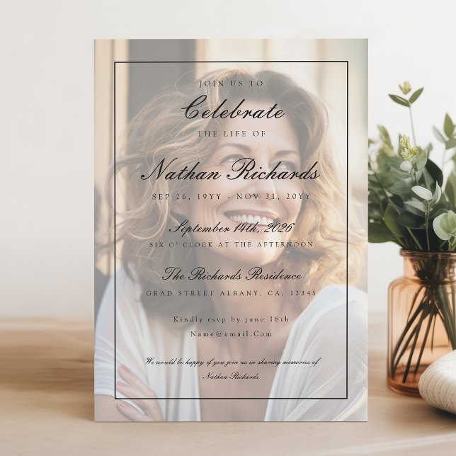 Elegant Script Calligraphy Photo Funeral Program (Creator Uploaded)